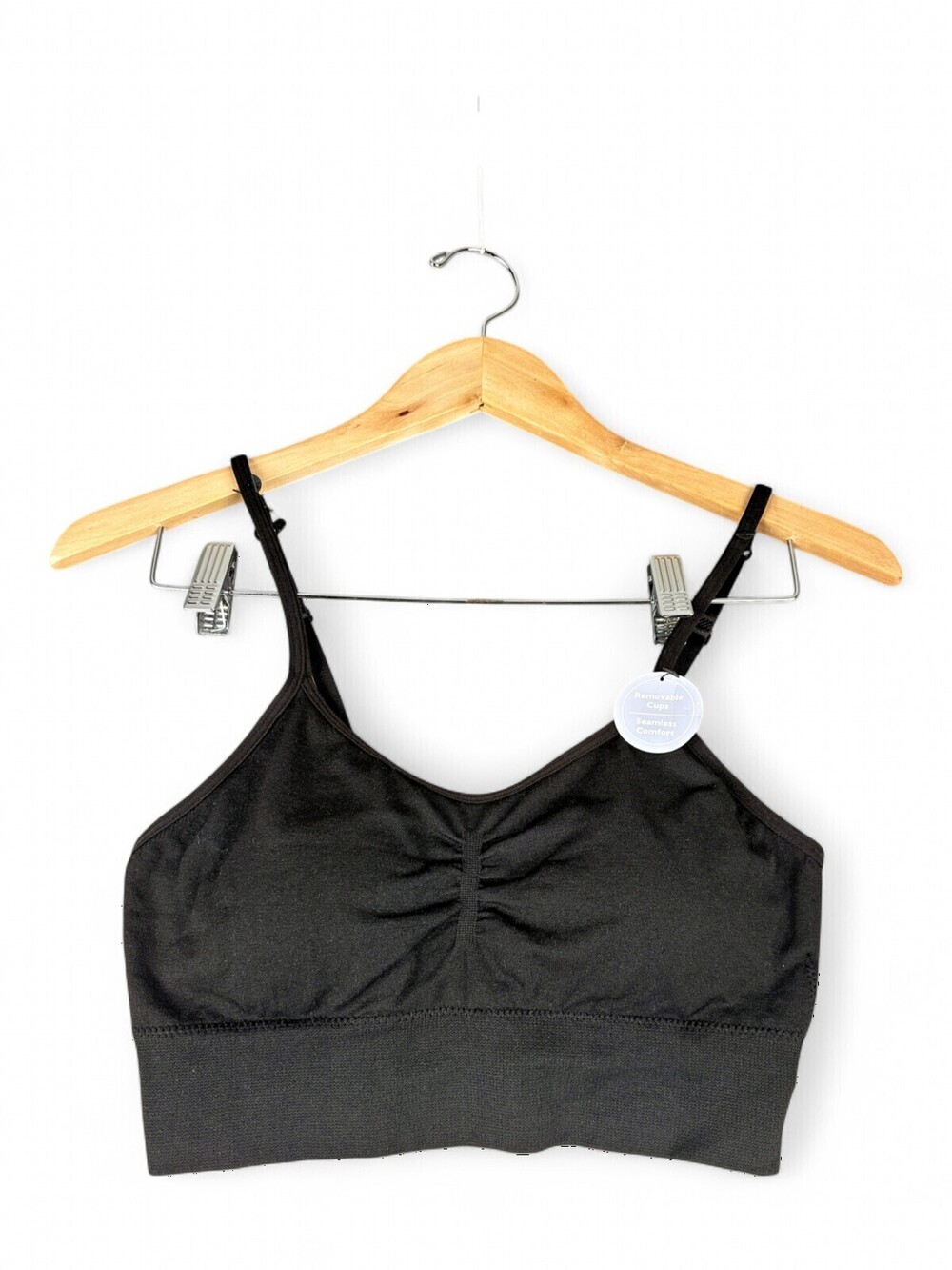 Just Be Seamless Black Bralette L - Removable Cups, Cropped